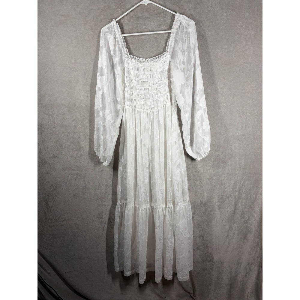 Saltwater Luxe Smocked Puff Sleeve Maxi Dress Size M Romantic Cottage Princess